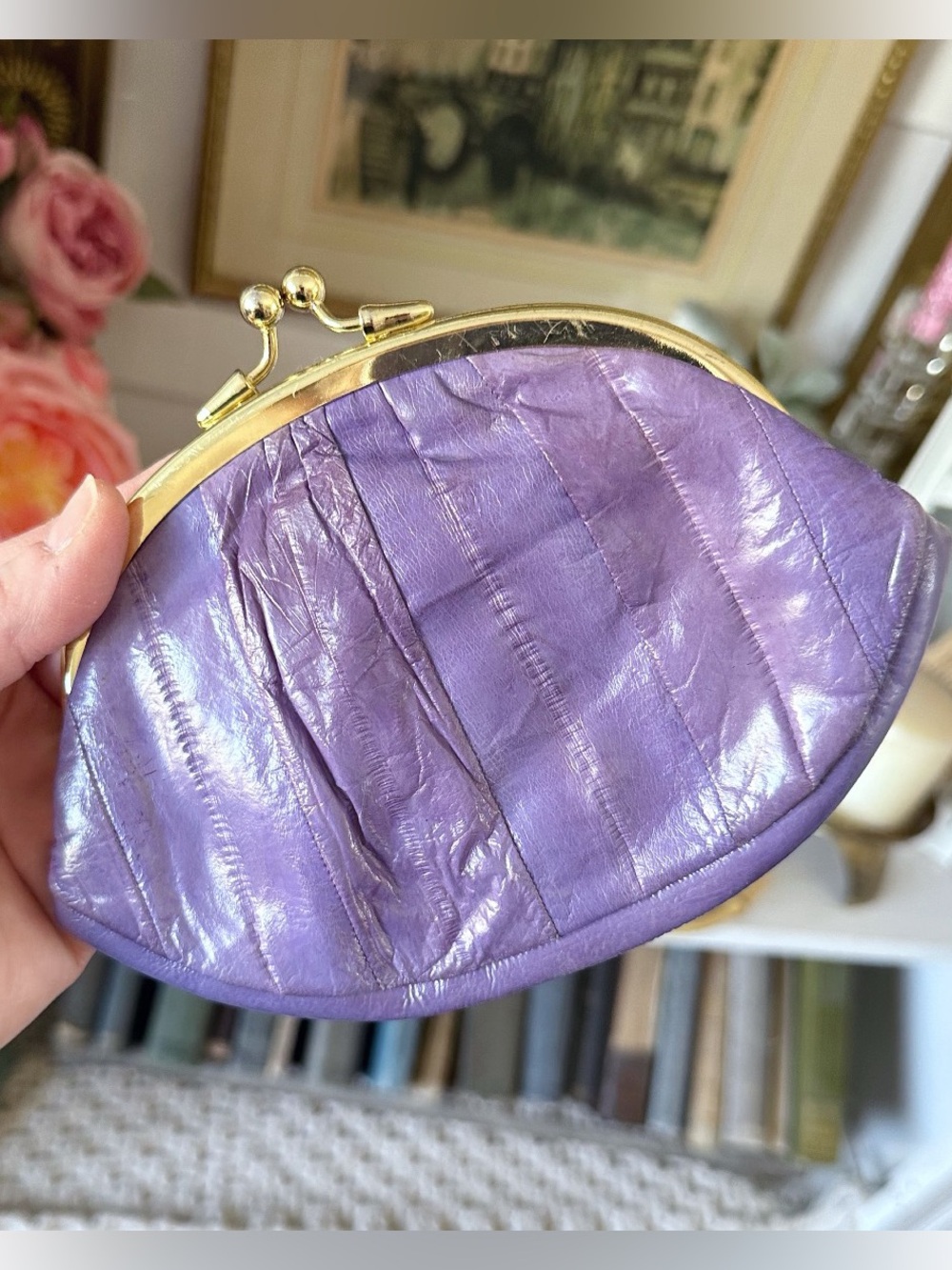Vintage Lee Sands Eel Skin Elegant Purple Clutch Bag